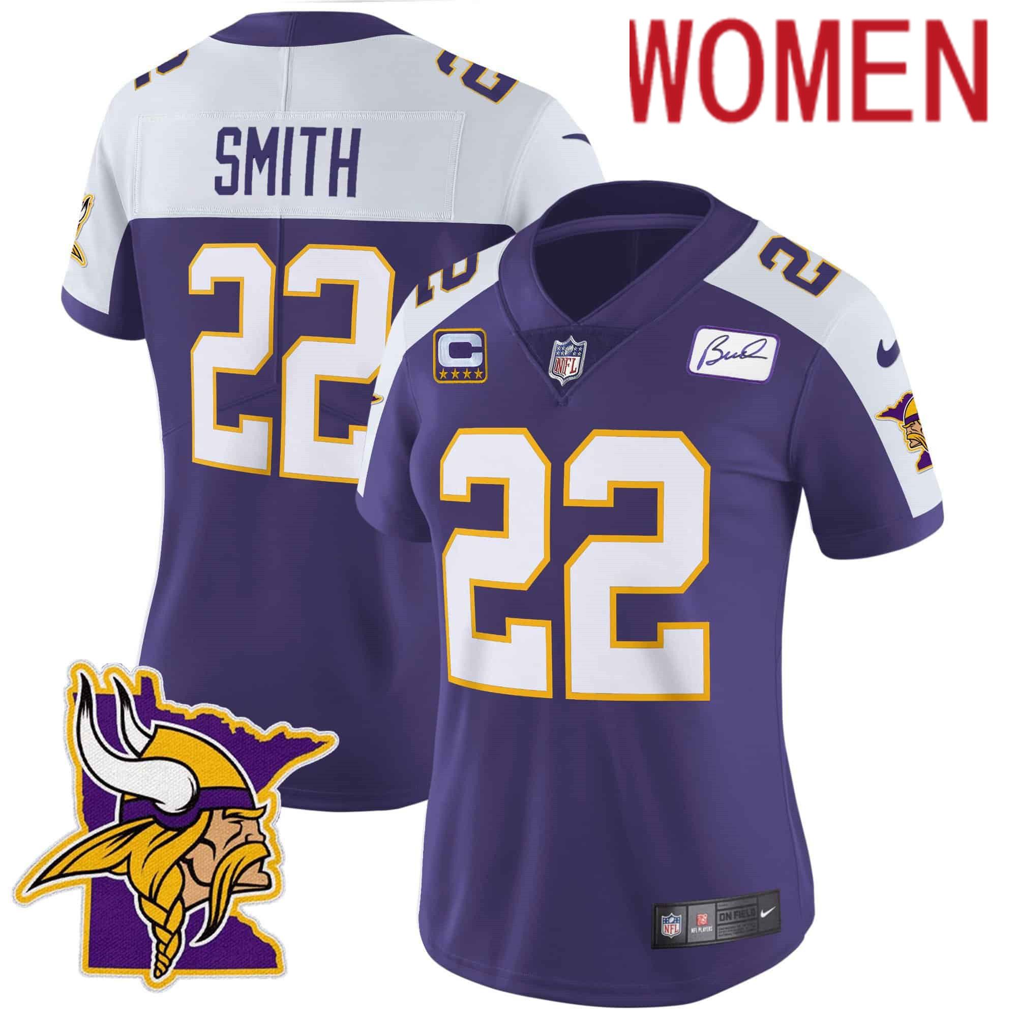 Women Minnesota Vikings 22 Smith Purple 2024 Nike Patch Classic Limited NFL Jersey